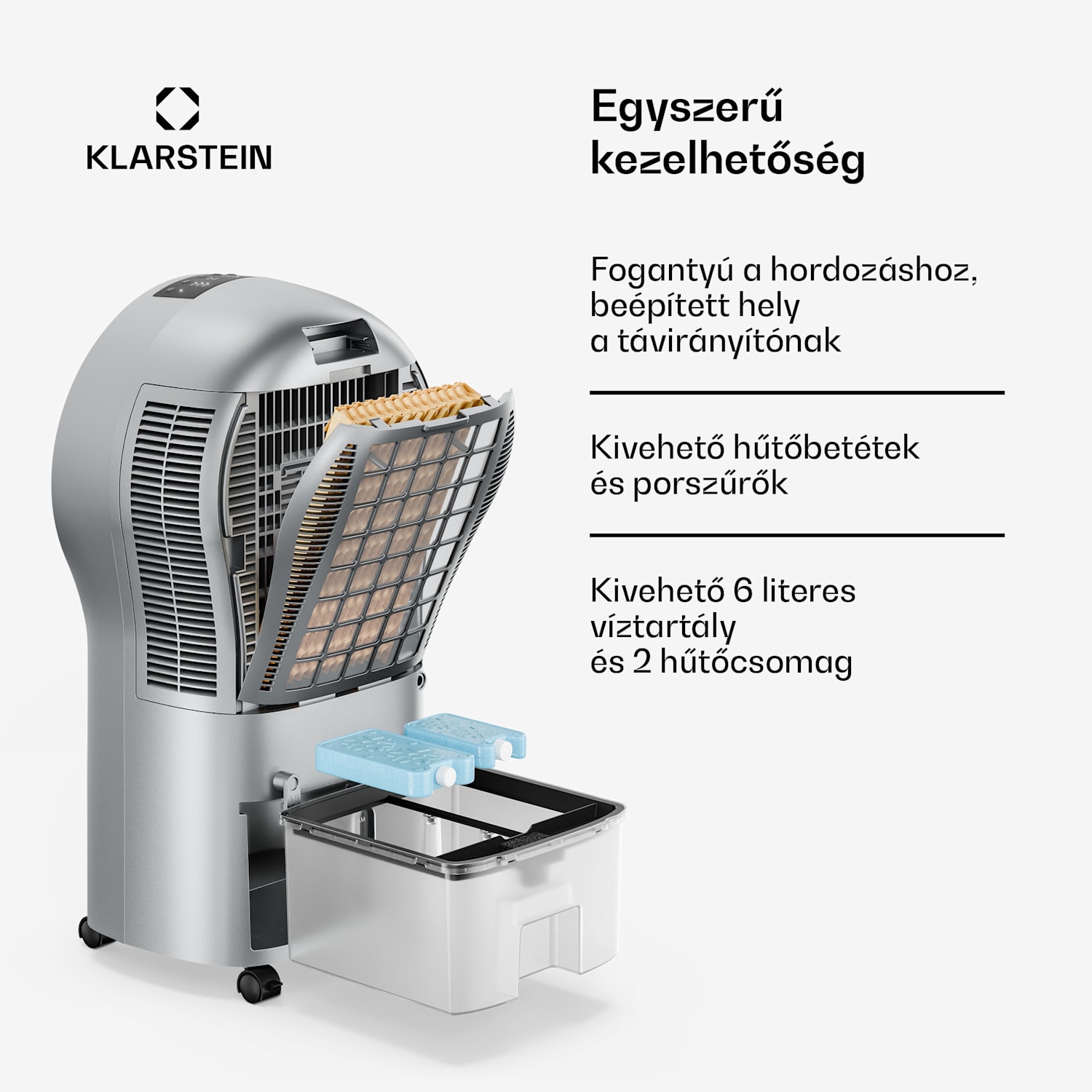 Whirlwind léghűtő | 320 m³/h | 6 l | 30 m² | 2 hűtőcsomag | 3 üzemmód | 60 W 320 m³/h | Ezüst
