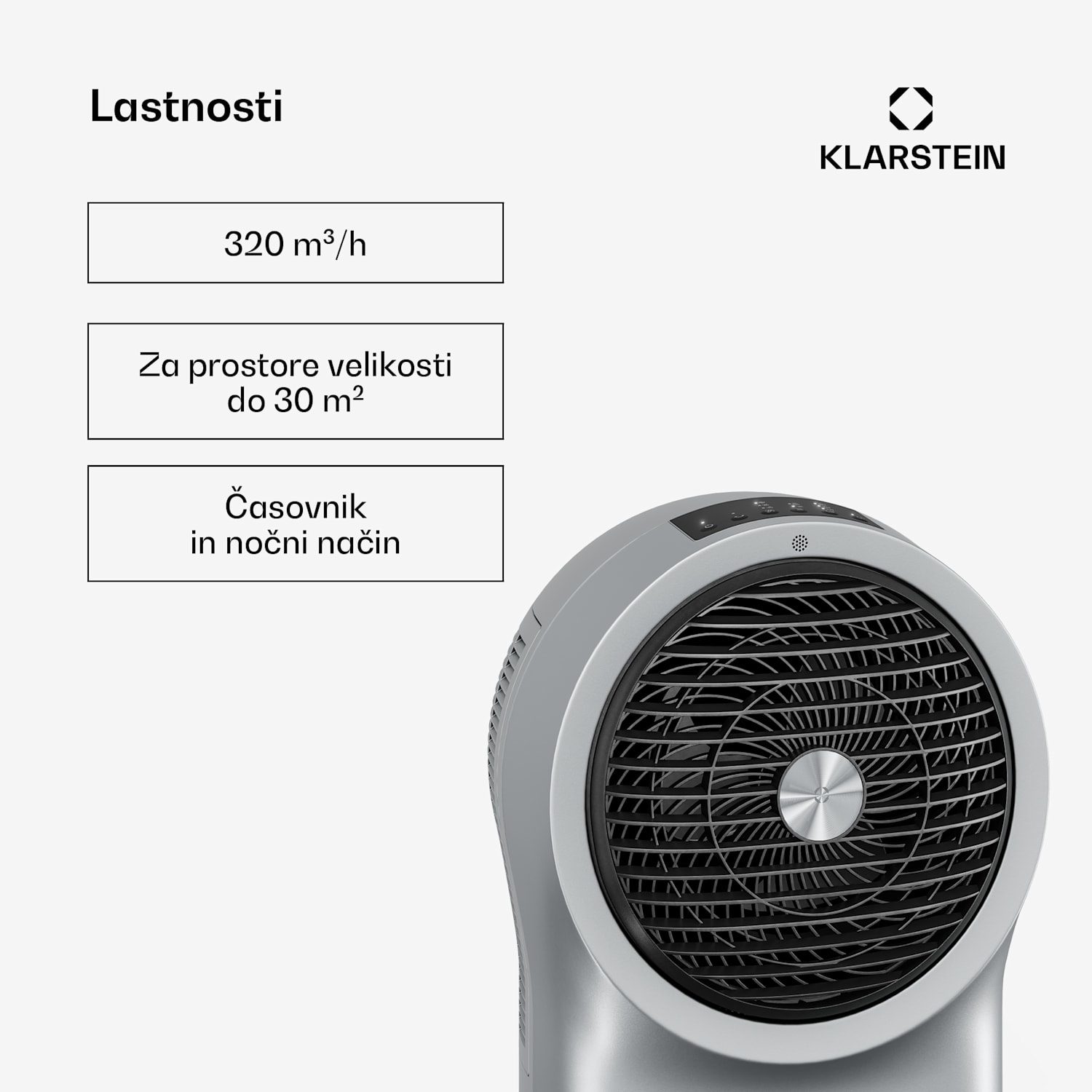 Whirlwind hladilec zraka | 320 m³/h | 6 l | 30 m² | 2 hladilna paketa | 3 načini | 60 W 320 m³/h | Srebrna