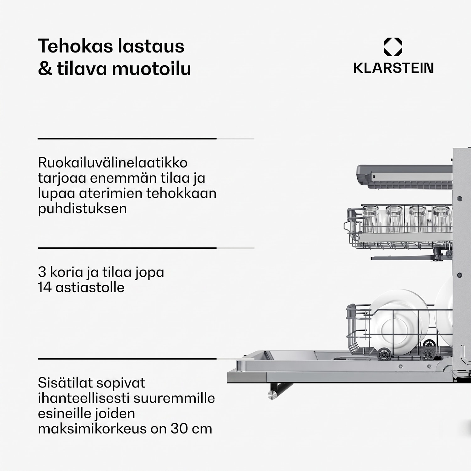 Luxara upotettava astianpesukone | 8 ohjelmaa | Aqua-Stop-teknologia | 1900 W | 60 cm 