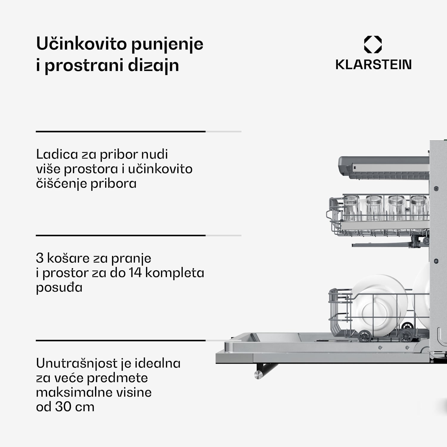 Ugradbena perilica posuđa Luxara | 8 programa | Aqua-Stop tehnologija | 1900 W | 60 cm 