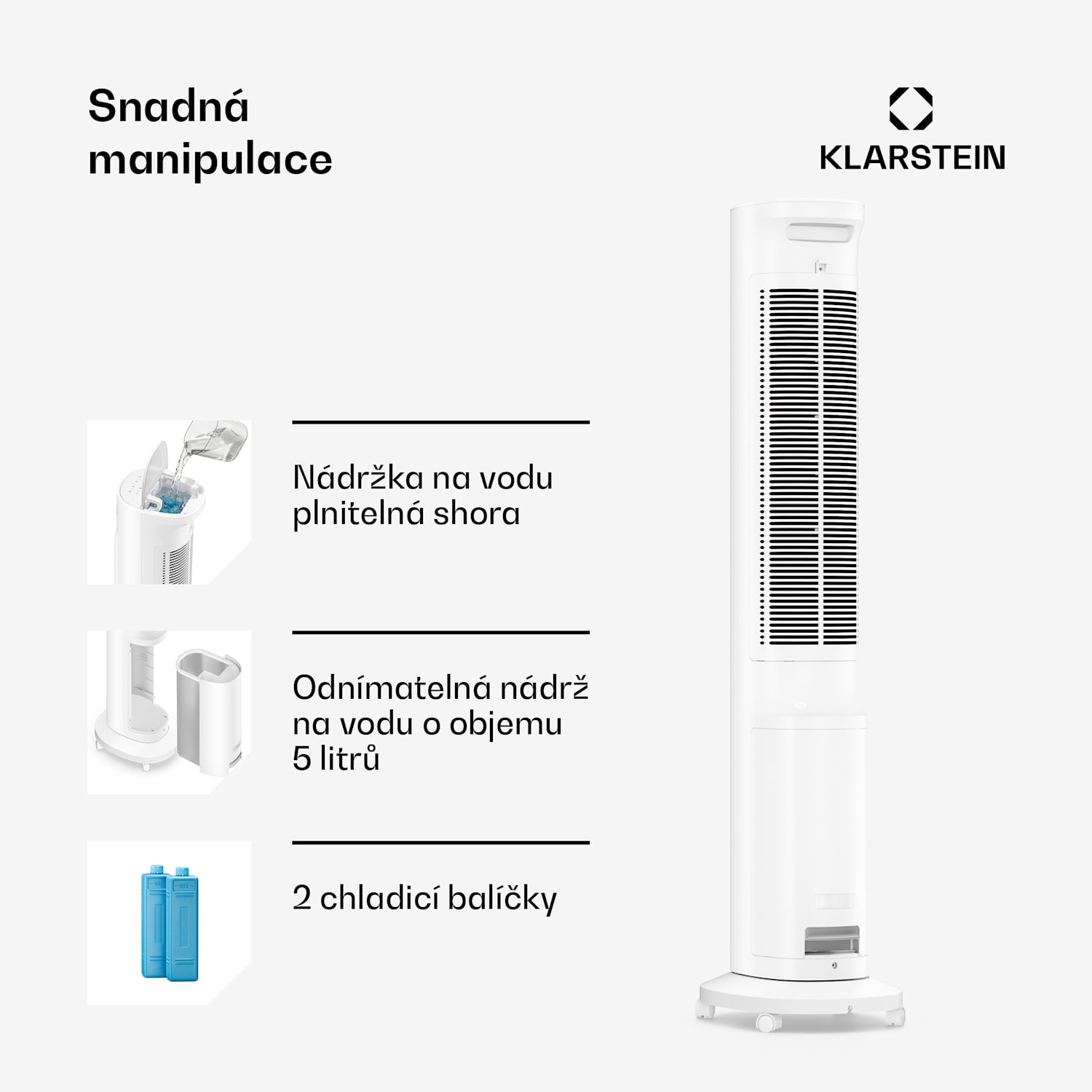 Klarstein Polar chytrý ochlazovač vzduchu s vodním chlazením | Praktický design, chytré ovládání a použití 300 m³/h | Bílá