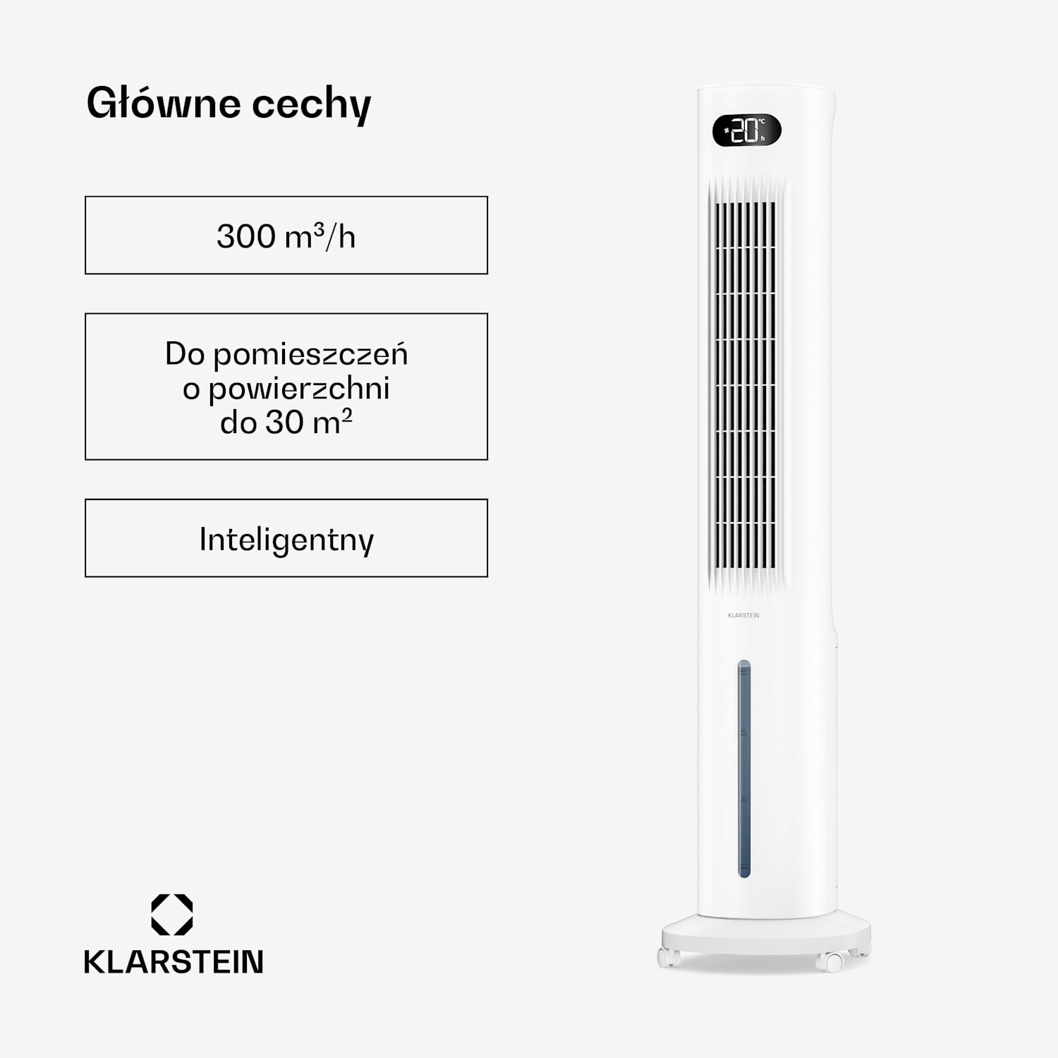 Polar sprytny schładzacz powietrza z chłodzeniem wodnym | Praktyczny design, prosta obsługa i użytkowanie 300 m³/h | Biały