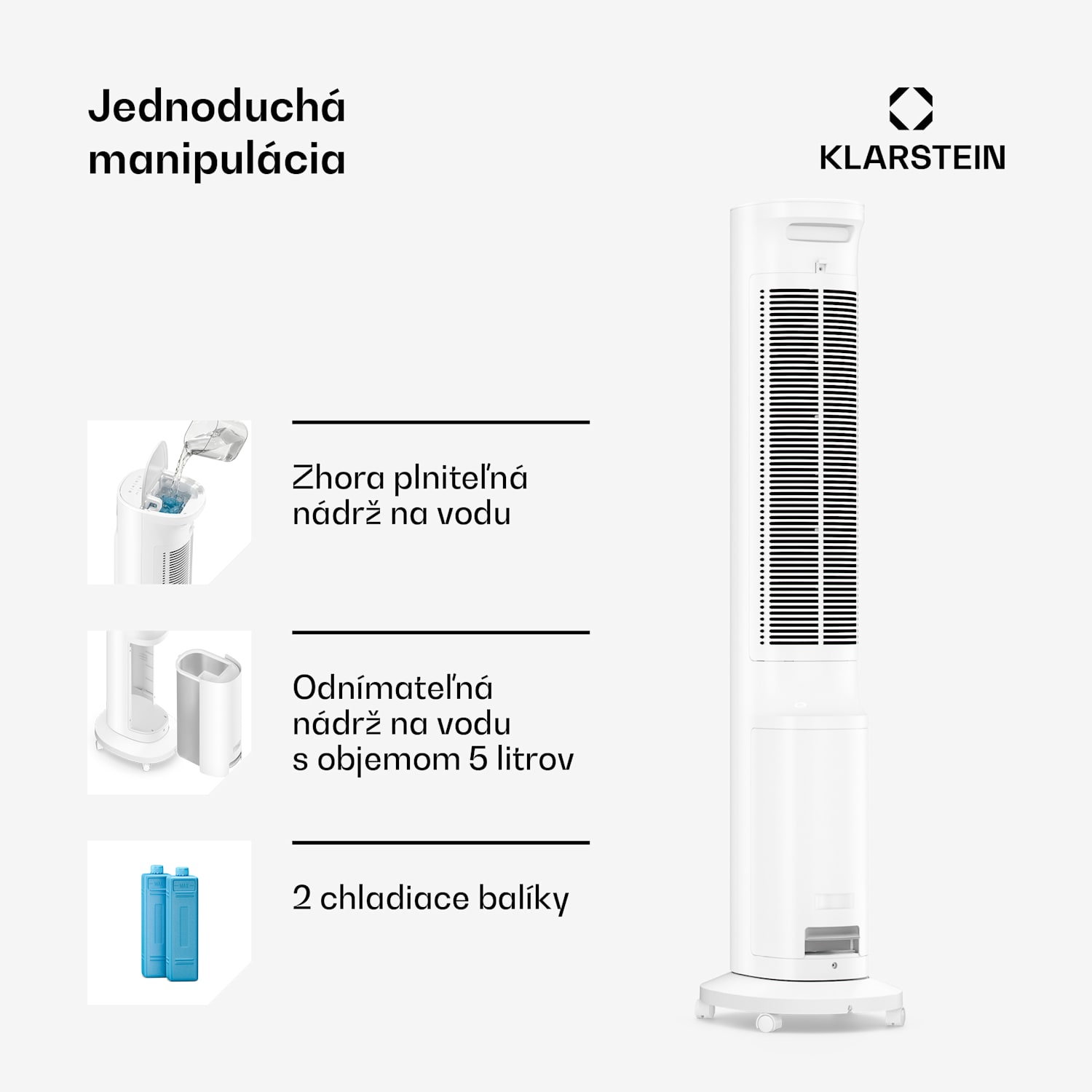 Klarstein Polar Inteligentný ochladzovač vzduchu s vodným chladením | Praktický dizajn, inteligentné ovládanie a obsluha 300 m³/h | Biela