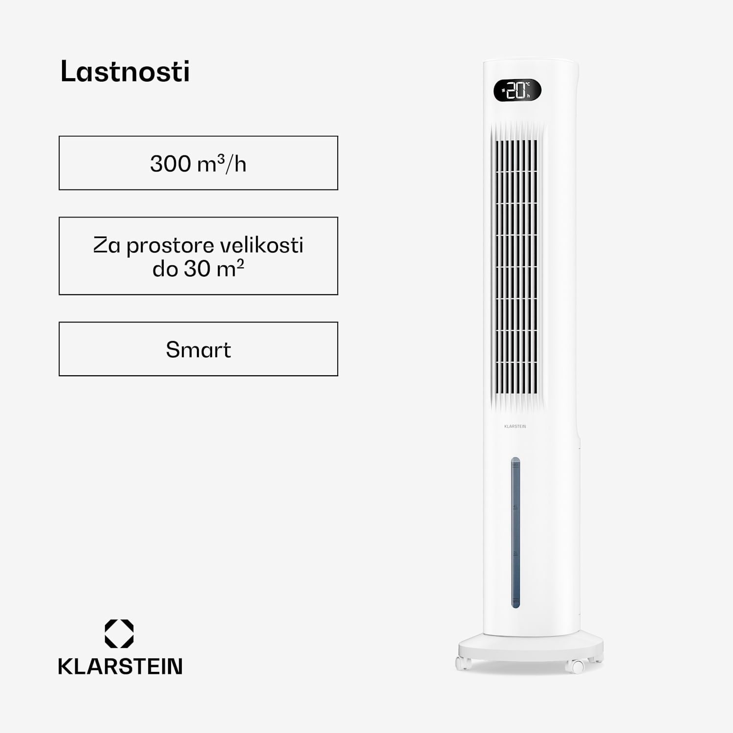Klarstein Polar Inteligentni vodno hlajeni hladilec zraka | Praktična zasnova, inteligentno upravljanje in delovanje 300 m³/h | Bela