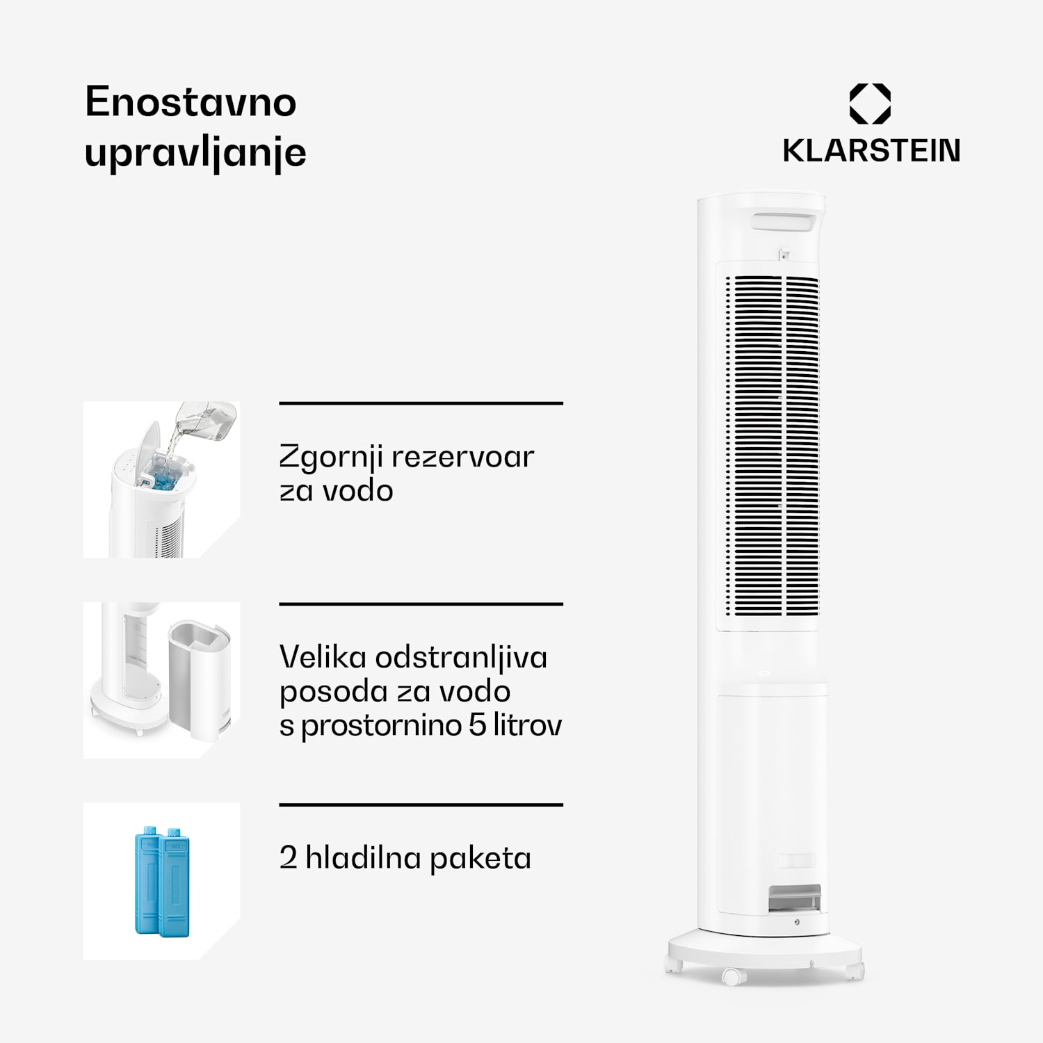 Klarstein Polar Inteligentni vodno hlajeni hladilec zraka | Praktična zasnova, inteligentno upravljanje in delovanje 300 m³/h | Bela