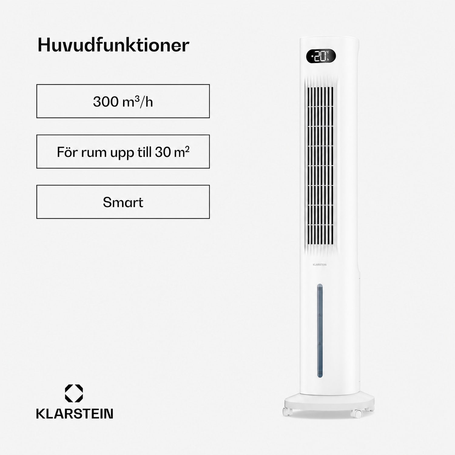 Polar Smarter luftkylare med vattenkylning | 300 m³/h | 5 l | 30 m² | 3 lägen | 75 W 300 m³/h | Vit
