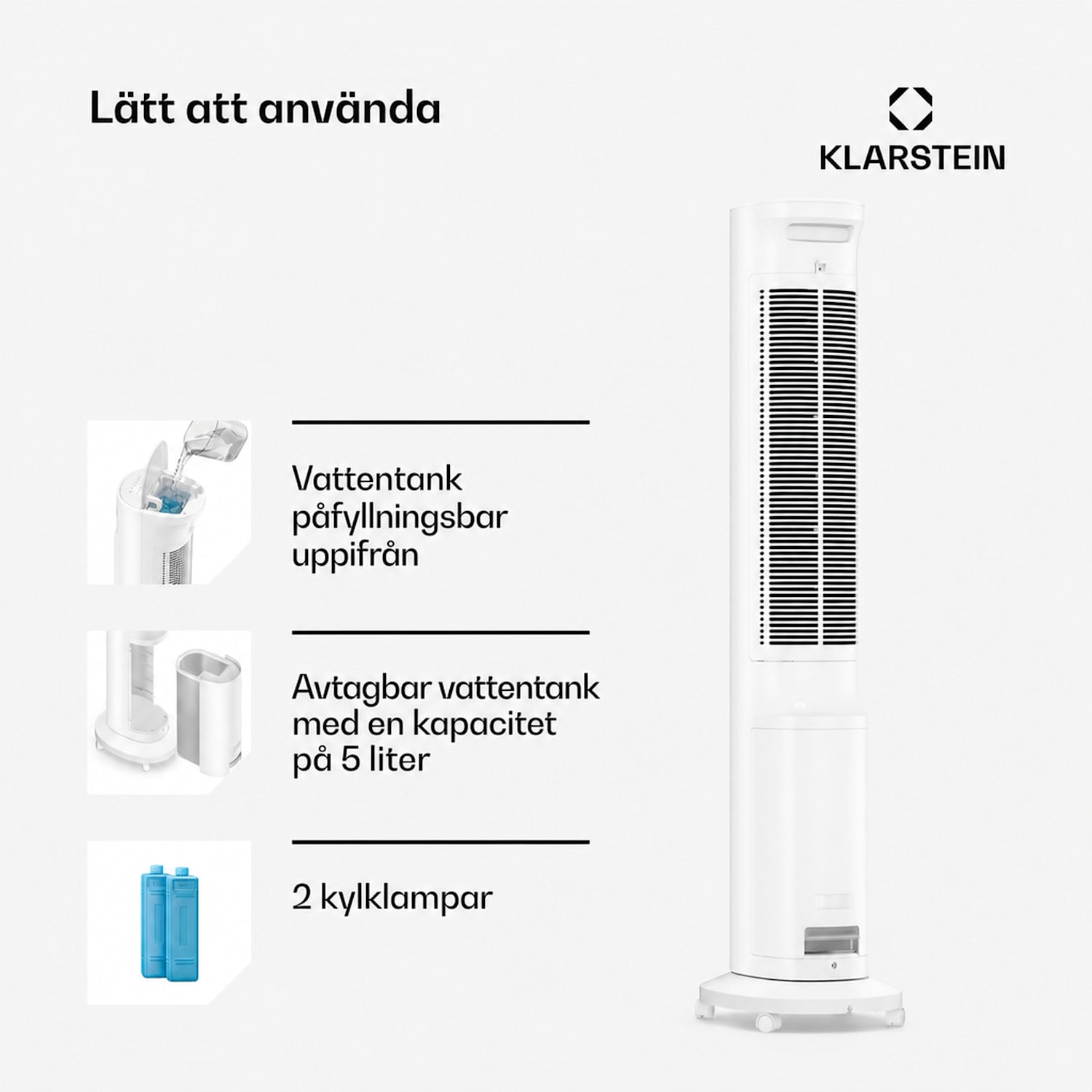 Polar Smarter luftkylare med vattenkylning | 300 m³/h | 5 l | 30 m² | 3 lägen | 75 W 300 m³/h | Vit