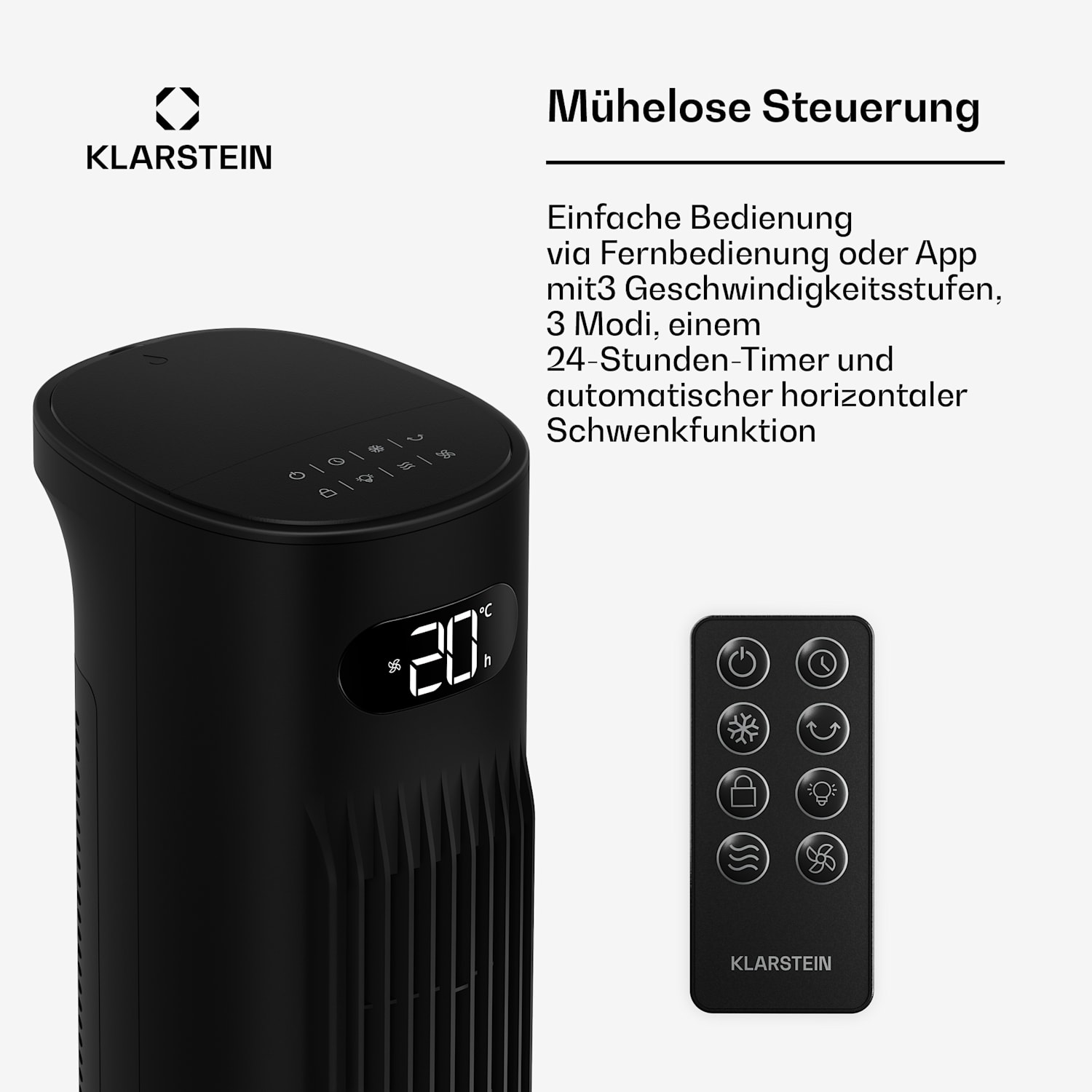 Polar Smarter Luftkühler mit Wasserkühlung | 300 m³/h | 5 l | 30 m² | 3 Modi | 75 W 300 m³/h | Schwarz