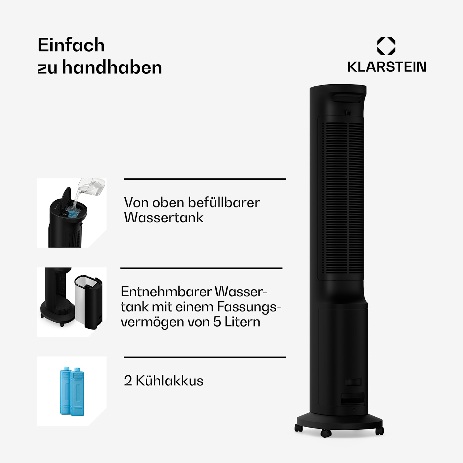 Polar Smarter Luftkühler mit Wasserkühlung | 300 m³/h | 5 l | 30 m² | 3 Modi | 75 W 300 m³/h | Schwarz
