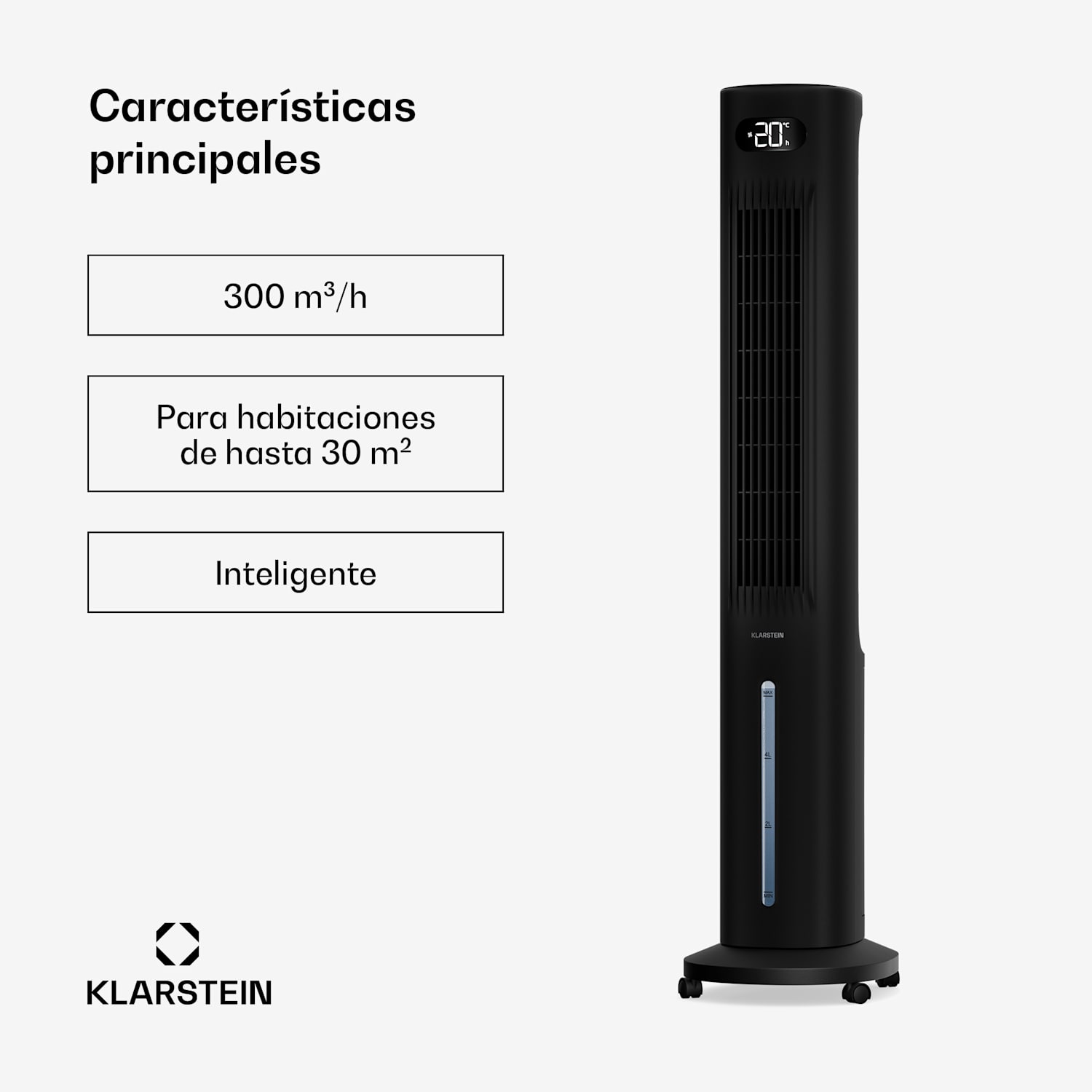 Polar Smart enfriador de aire con refrigeración por agua | 300 m³/h | 5 L | 30 m² | 3 modos | 75 W 300 m³/h | Negro