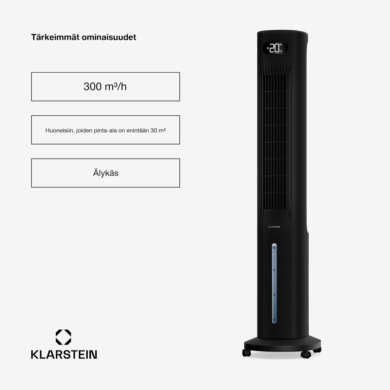Polar Smarter ilmaviilennin vesijäähdytyksellä | 300 m³/h | 5 l | 30 m² | 3 tilaa | 75 W 300 m³/h | Musta