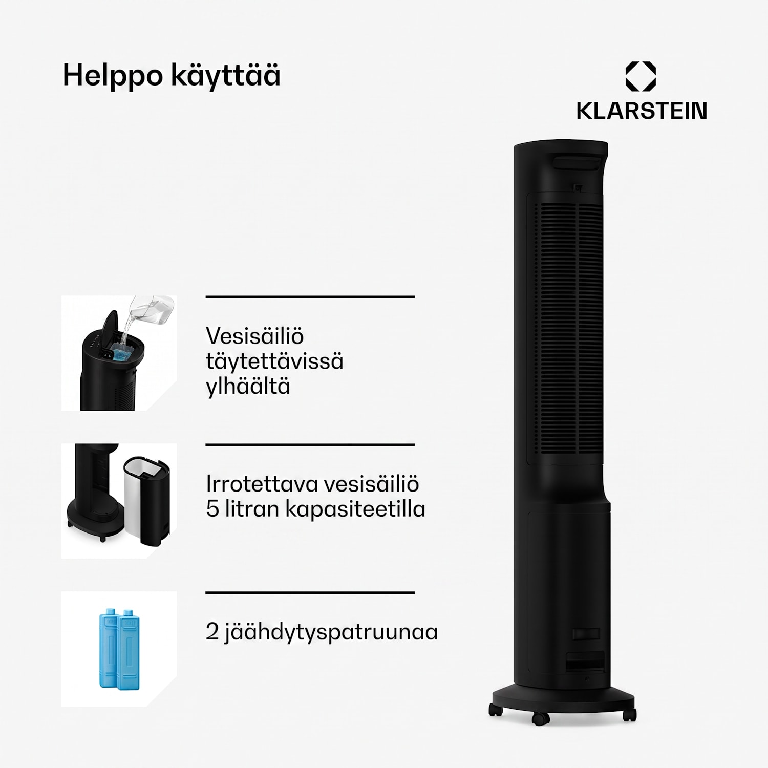 Polar Smarter ilmaviilennin vesijäähdytyksellä | 300 m³/h | 5 l | 30 m² | 3 tilaa | 75 W 300 m³/h | Musta
