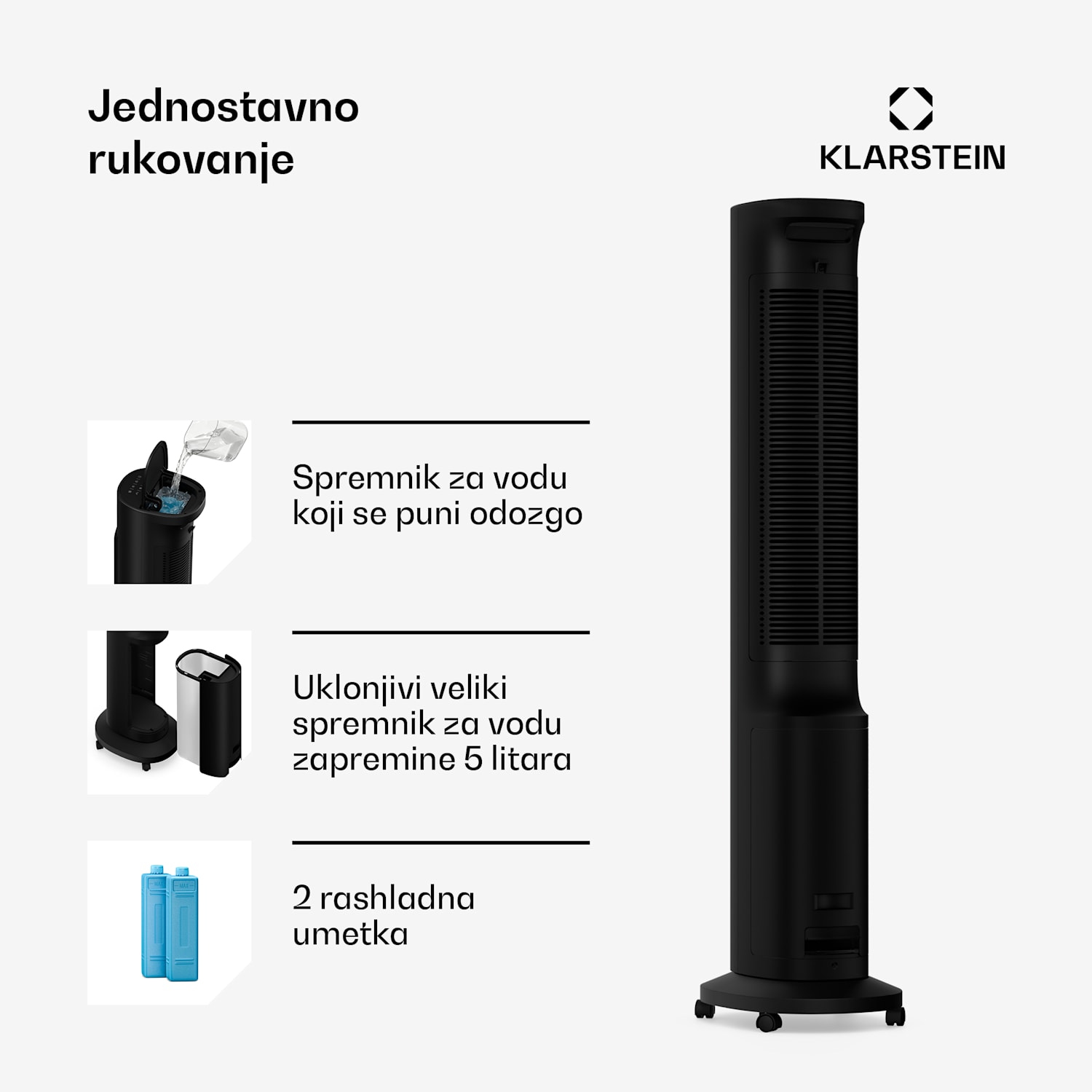 Polar inteligentni rashlađivač zraka s vodenim hlađenjem | 300 m³/h | 5 L | 30 m² | 3 načina rada | 75 W 300 m³/h | Crna