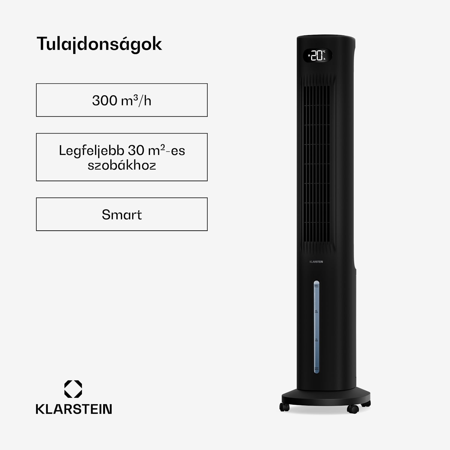 Polar intelligens léghűtő vízhűtéssel | 300 m³/h | 5 l | 30 m² | 3 üzemmód | 75 W 300 m³/h | Fekete