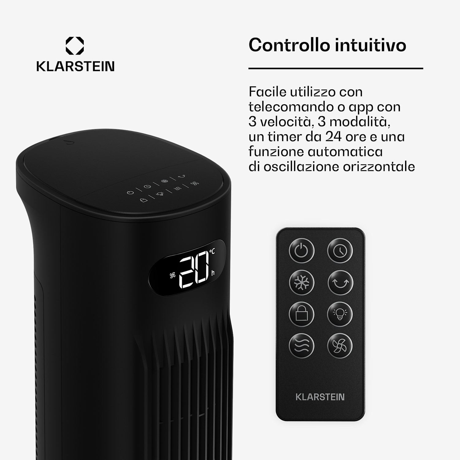 Polar - Raffrescatore evaporativo smart | 300 m³/ora | 5 l | 30 m² | 3 modalità | 75 W 300 m³/h | Nero