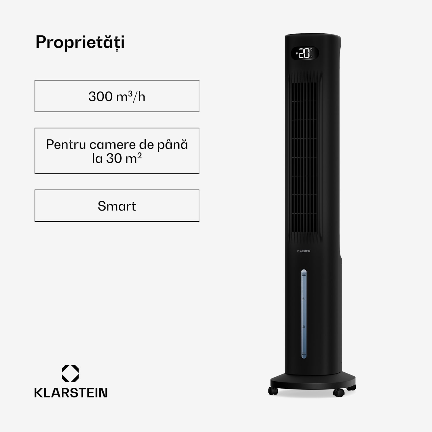 Răcitor de aer inteligent Breezcube cu răcire prin apă | 300 m³/h | 5 L | 30 m² | 3 moduri | 75 W 300 m³/h | Negru