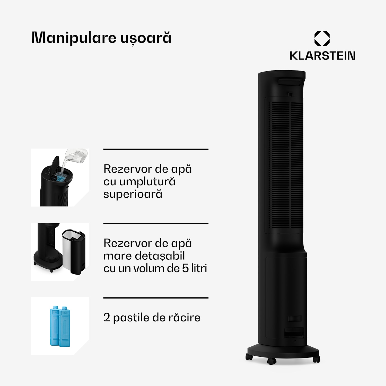 Răcitor de aer inteligent Breezcube cu răcire prin apă | 300 m³/h | 5 L | 30 m² | 3 moduri | 75 W 300 m³/h | Negru