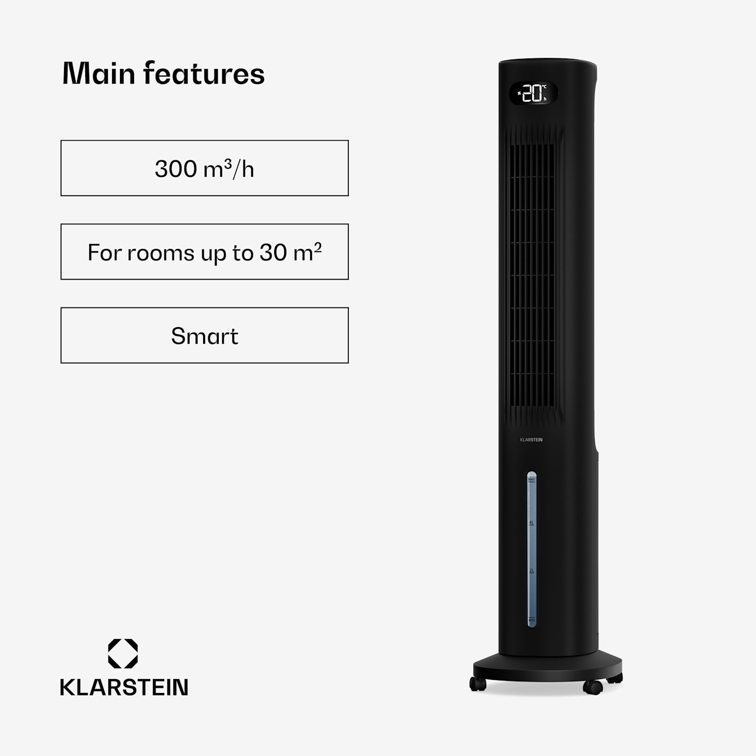 Polar smart luchtkoeler met waterkoeling | 300 m³/uur | 5 l | 30 m² | 3 modi | 75 W 300 m³/h | Zwart