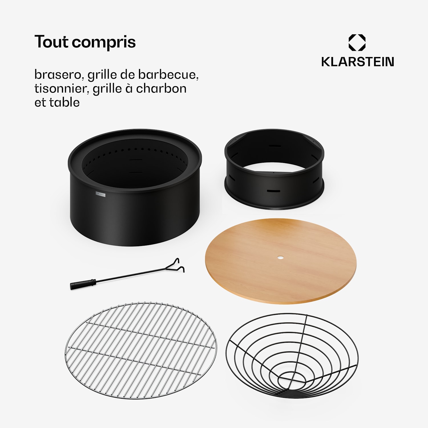 Pompeji Brasero avec gril | pare-étincelles | anti-basculement | robuste | 60 cm Crna