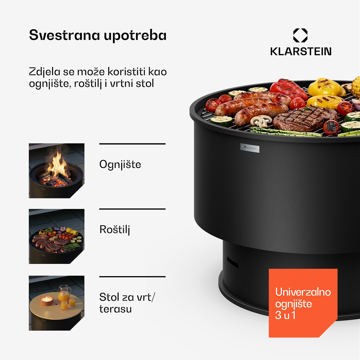 Pompeji vatrena zdjela s roštiljem | zaštita od iskri | stabilna | robusna | 60 cm Crna