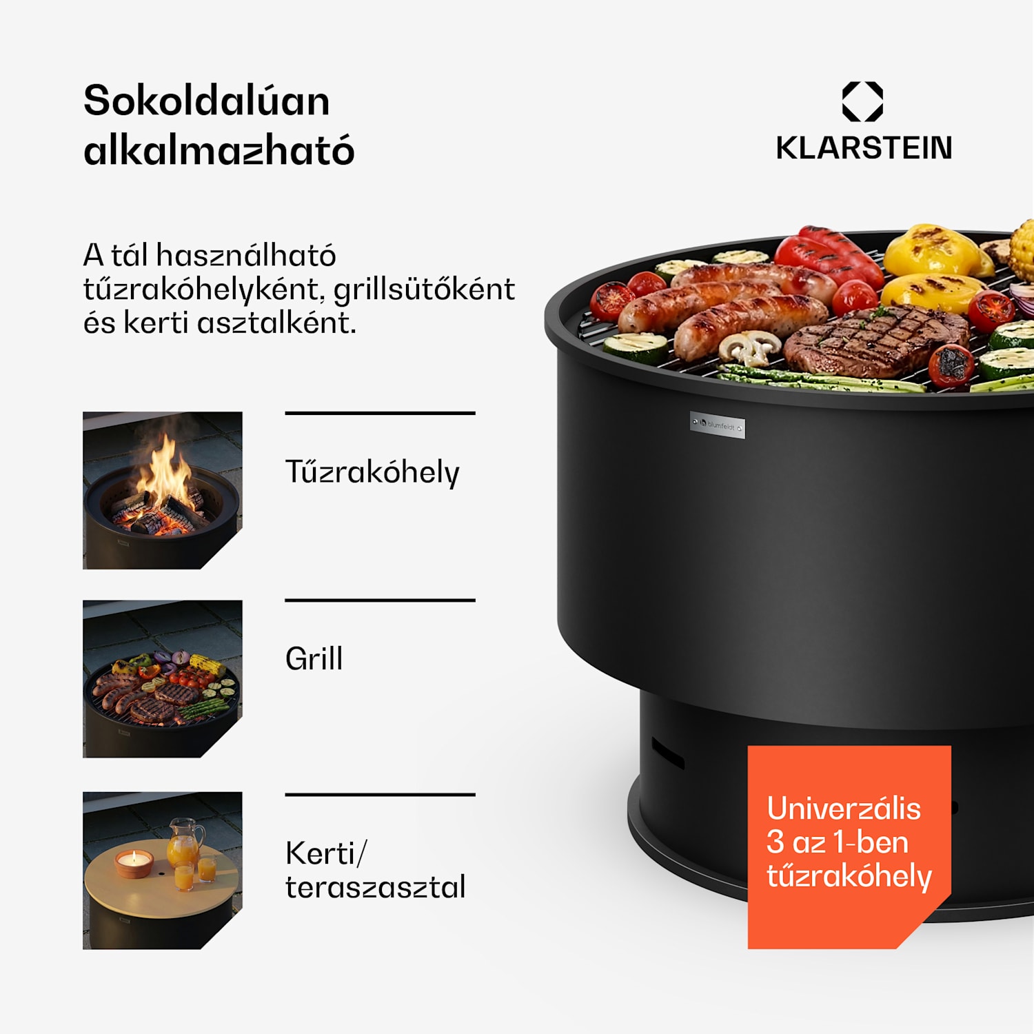 Pompeji tűzrakó tál grillezővel | szikravédő | billenésbiztos | masszív | 60 cm Fekete