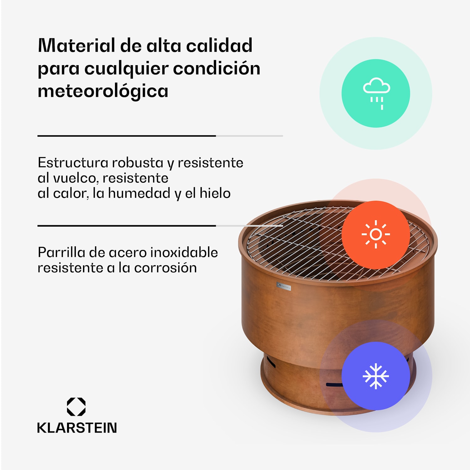 Pompeji brasero con parrilla | Protector contra chispas | Antivuelco | Robusto | 60 cm Óxido