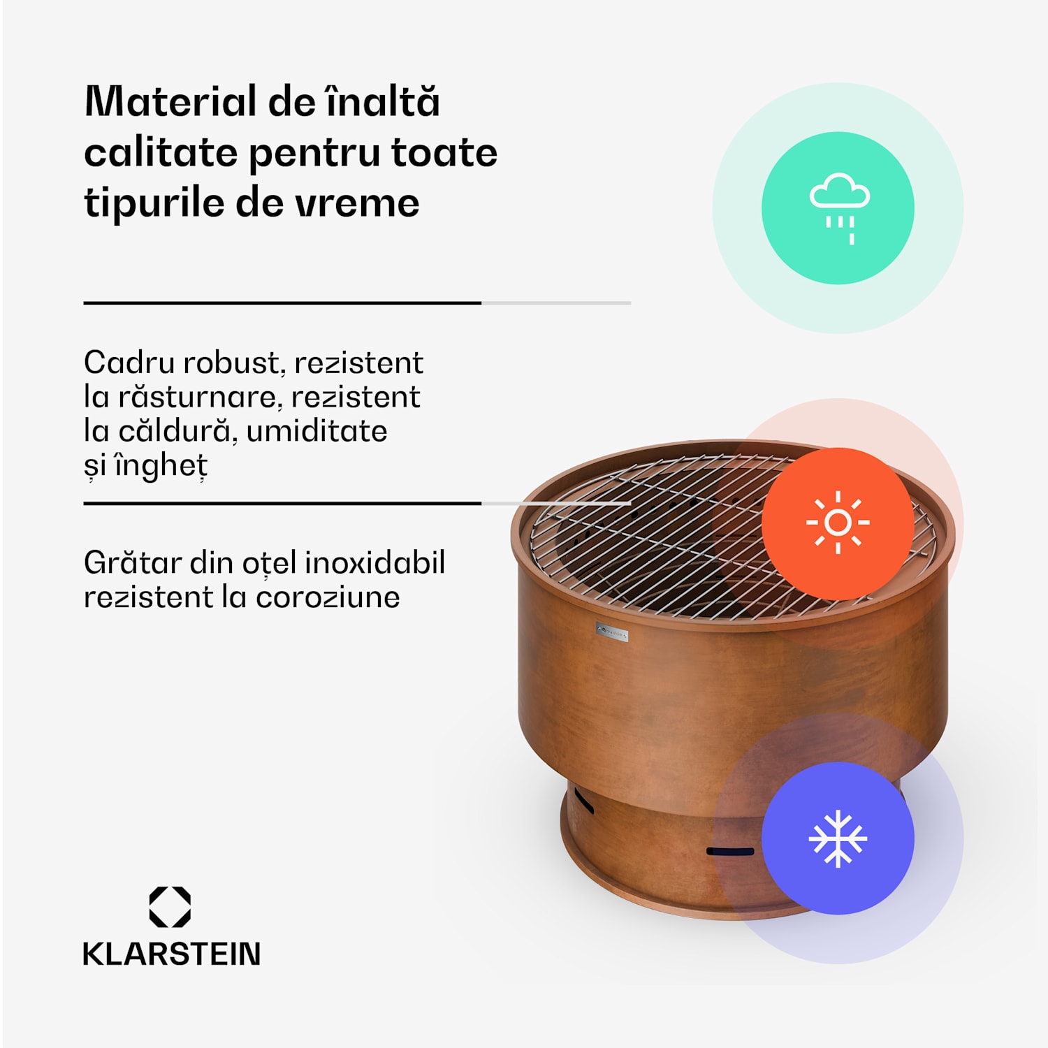 Pompeji cuvă pentru foc cu grătar | Protecție împotriva scânteilor | Stabilă | Robustă | 60 cm Rugină