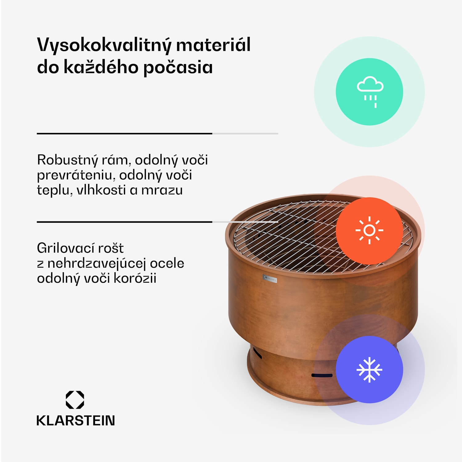 Pompeji ohnisko s grilom | Ochrana proti iskrám | Odolné voči prevráteniu | Robustné | 60 cm Hrdza