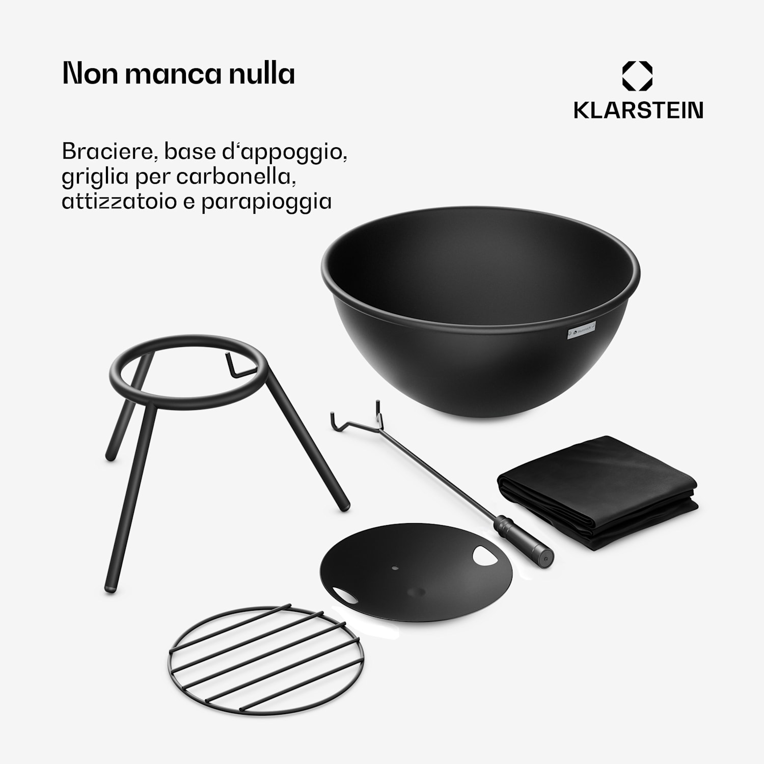Fireball - Braciere basso | Parascintille | Resistente alla corrosione | Robusto | 43 cm | Nero 