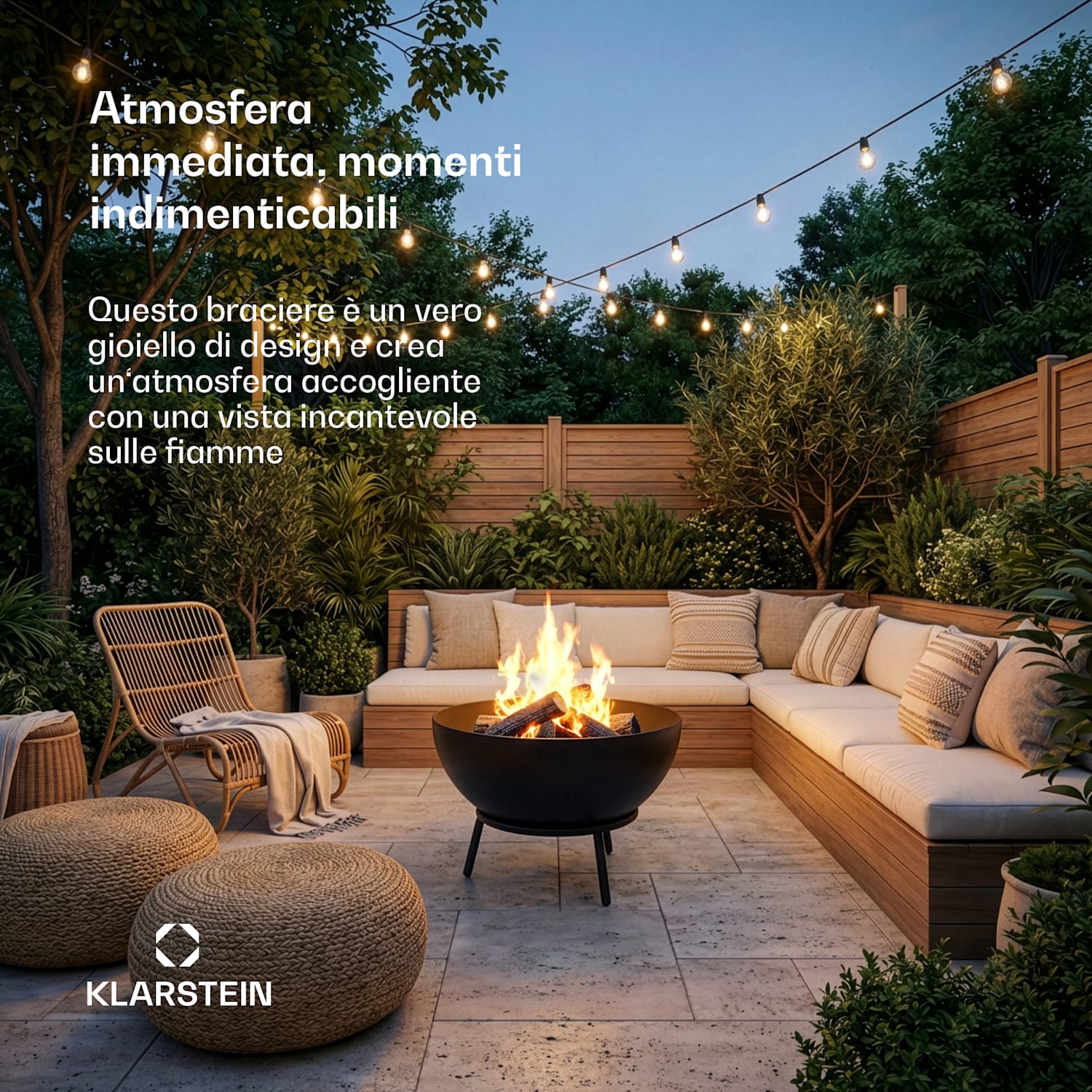 Fireball - Braciere basso | Resistente alla corrosione | Antiribaltamento | Robusto | 66 cm | Nero 