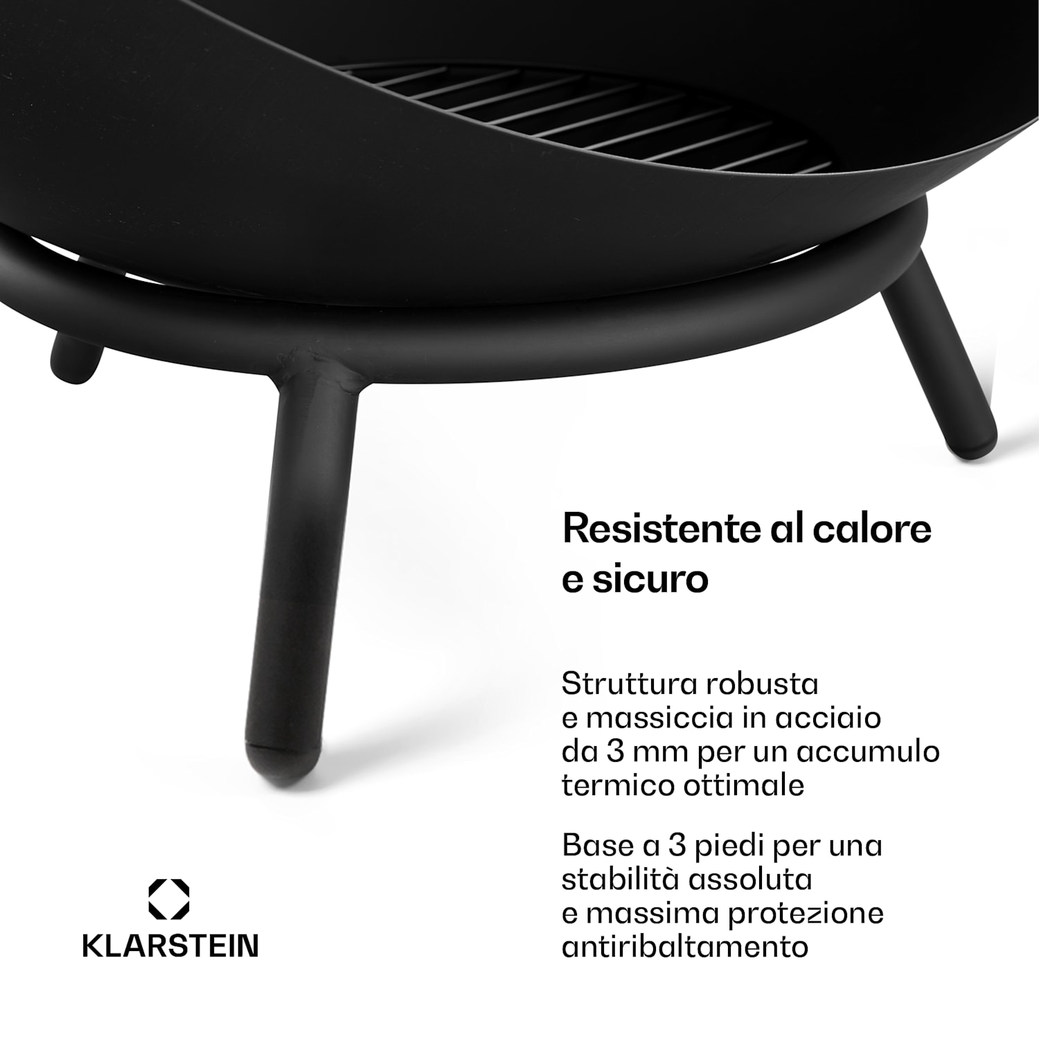 Fireball - Braciere basso | Resistente alla corrosione | Antiribaltamento | Robusto | 66 cm | Nero 