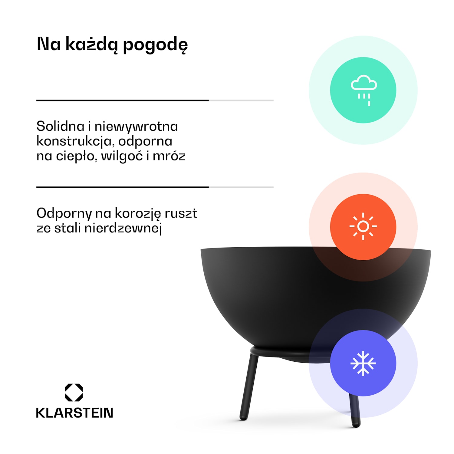 Fireball Niska misa paleniskowa | Odporna na korozję | Niewywrotna | Trwała | 66 cm | Czarna  