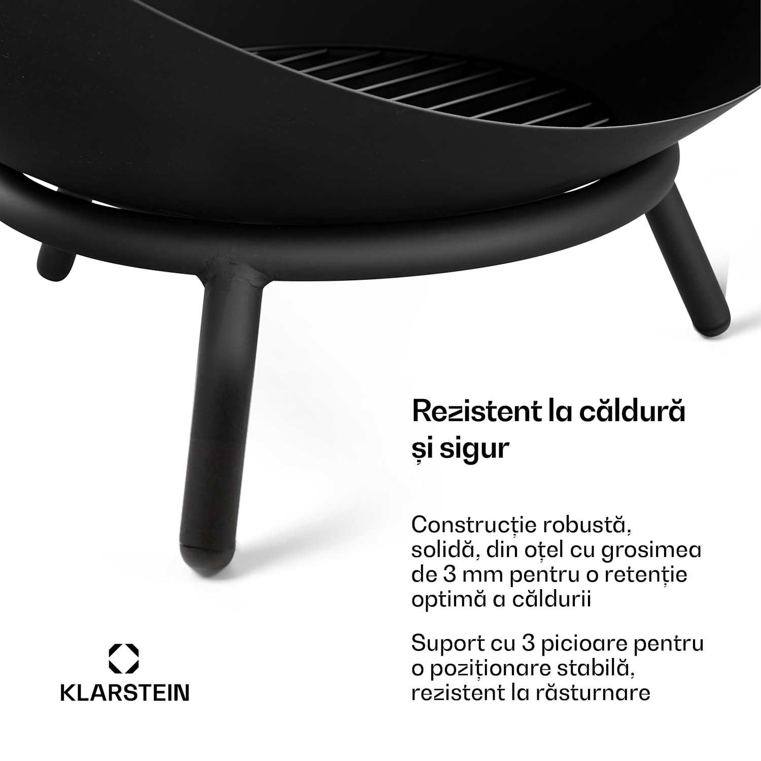 Fireball Bol de foc jos | Rezistent la coroziune | Stabil | Robust | 66 cm | Negru 