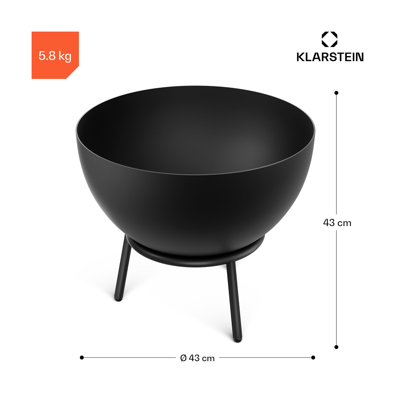 Fireball Niedrige Feuerschale | Korrosionssicher | Kippsicher | Robust | 66 cm | Schwarz 