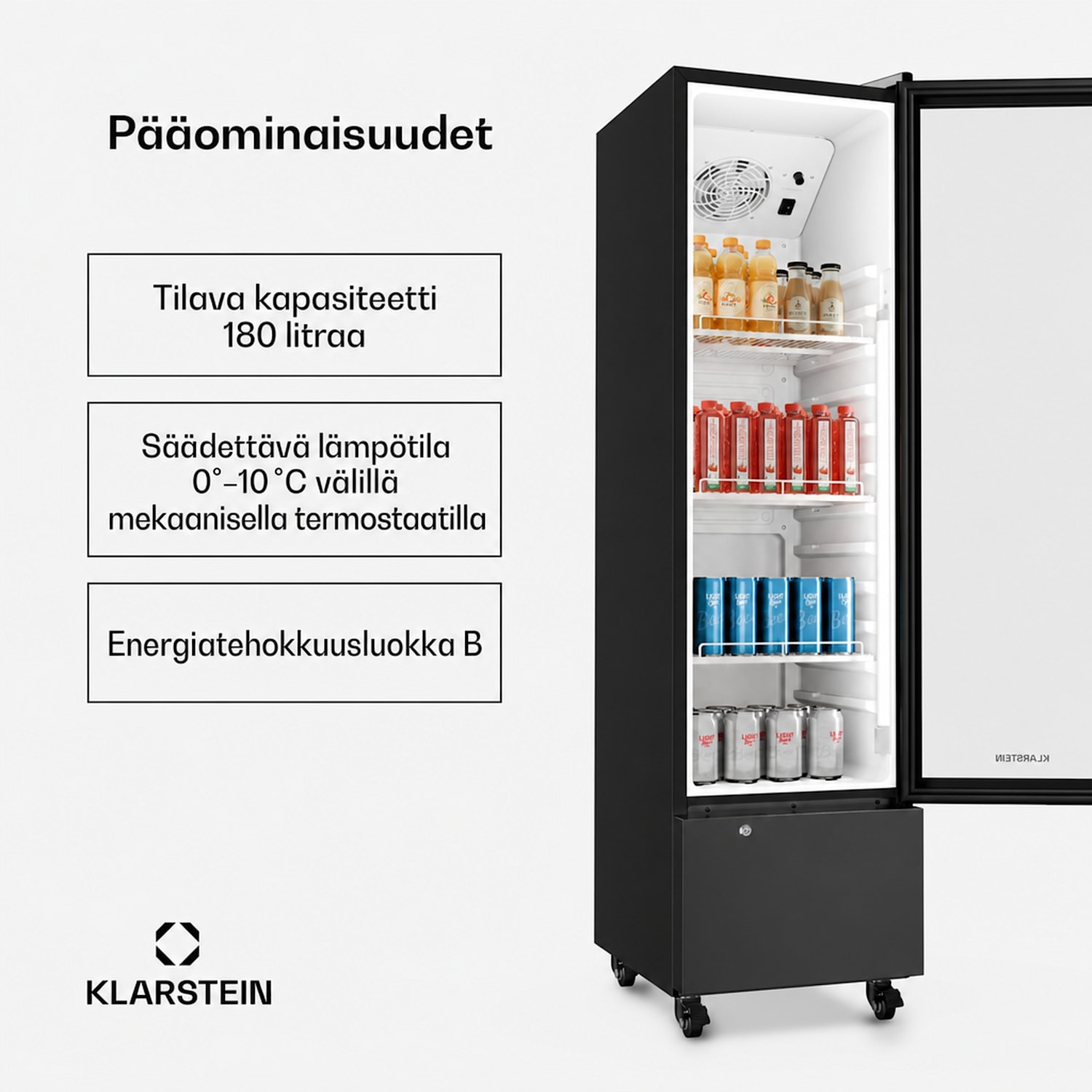 GrandCooler Gastro juomajääkaappi | 163,5 x 43 cm | LED-sisävalaistus | Musta 180 L | Musta