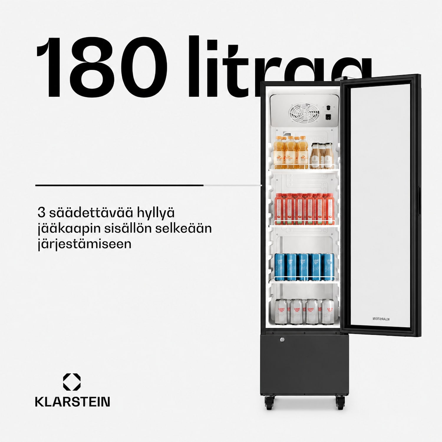 GrandCooler Gastro juomajääkaappi | 163,5 x 43 cm | LED-sisävalaistus | Musta 180 L | Musta
