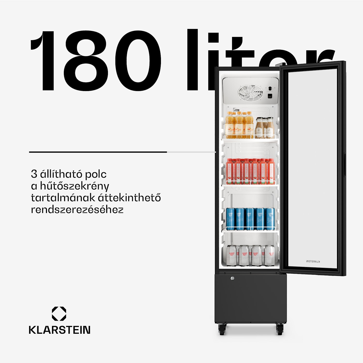 GrandCooler gasztro italhűtő | 163,5 x 43 cm | LED belső világítás | Fekete 180 Ltr | Fekete