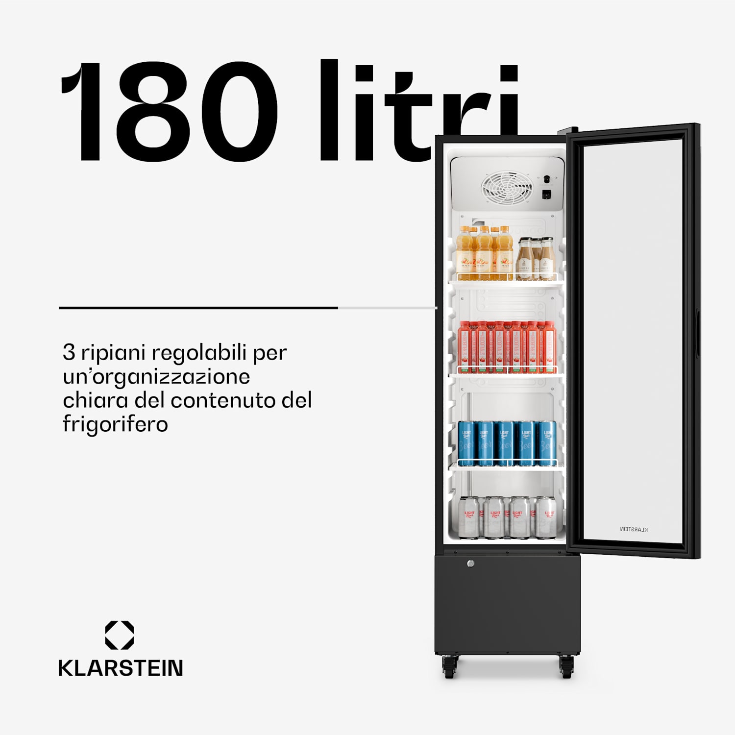GrandCooler - Frigorifero per bevande a uso commerciale | 163,5 x 43 cm | Illuminazione interna a LED | Nero 180 Ltr | Nero