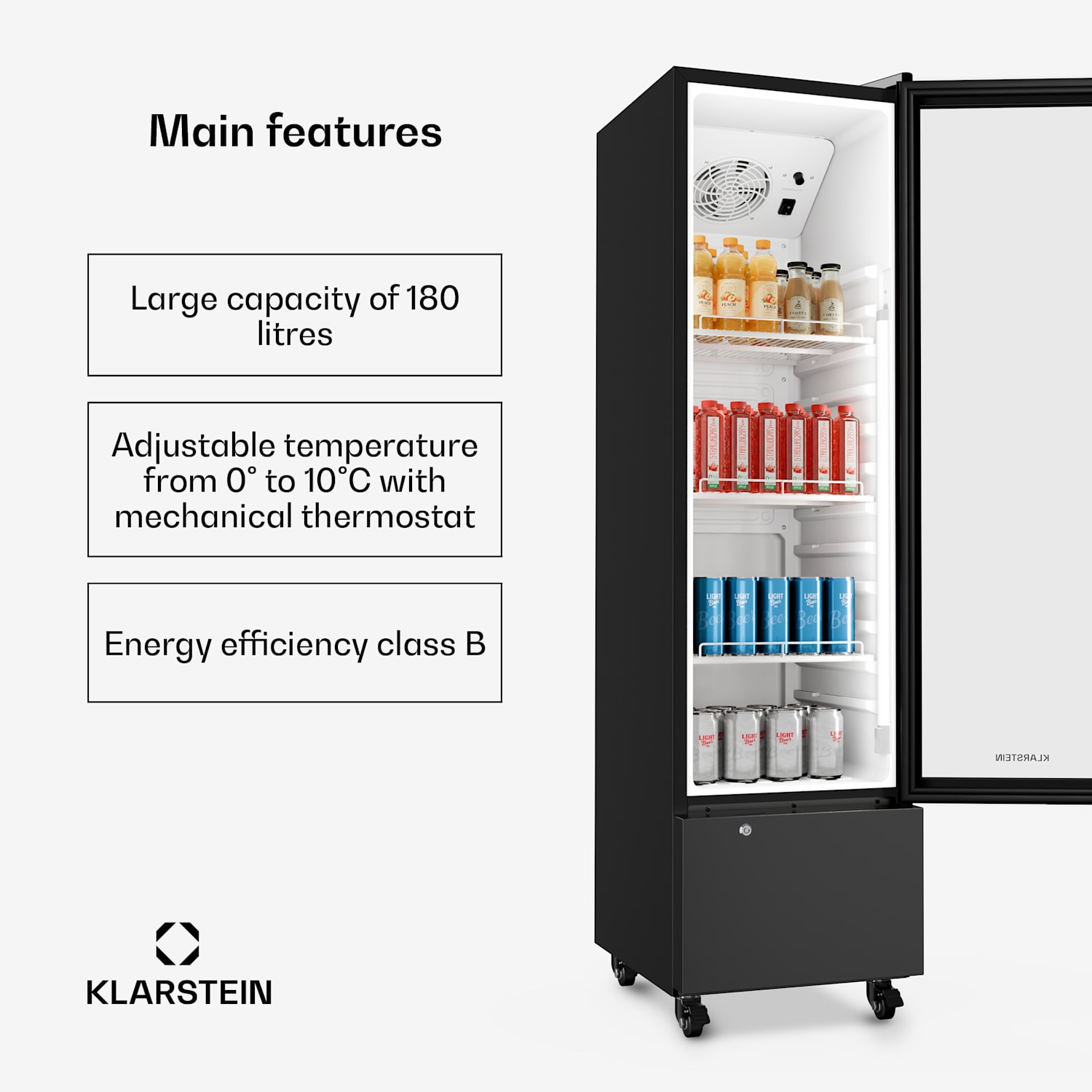 GrandCooler Gastro juomajääkaappi | 163,5 x 43 cm | LED-sisävalaistus | Musta 180 l | Musta