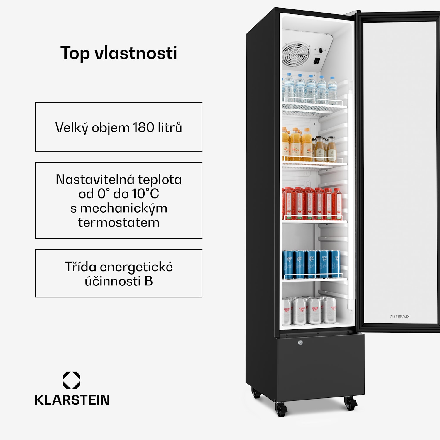 GrandCooler gastro lednice na nápoje | 191,5 x 43 cm | LED vnitřní osvětlení | Černá 220 litrů | Černá