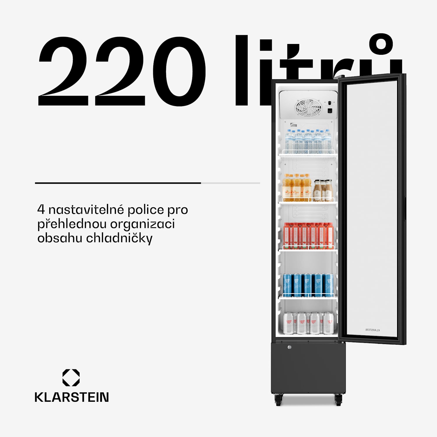 GrandCooler gastro lednice na nápoje | 191,5 x 43 cm | LED vnitřní osvětlení | Černá 220 litrů | Černá