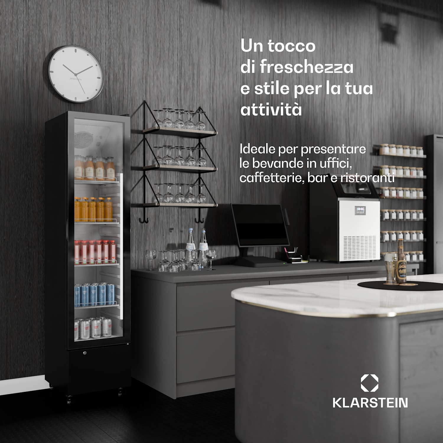 GrandCooler - Frigorifero per bevande a uso commerciale | 191,5 x 43 cm | Illuminazione interna a LED | Nero 220 Ltr | Nero