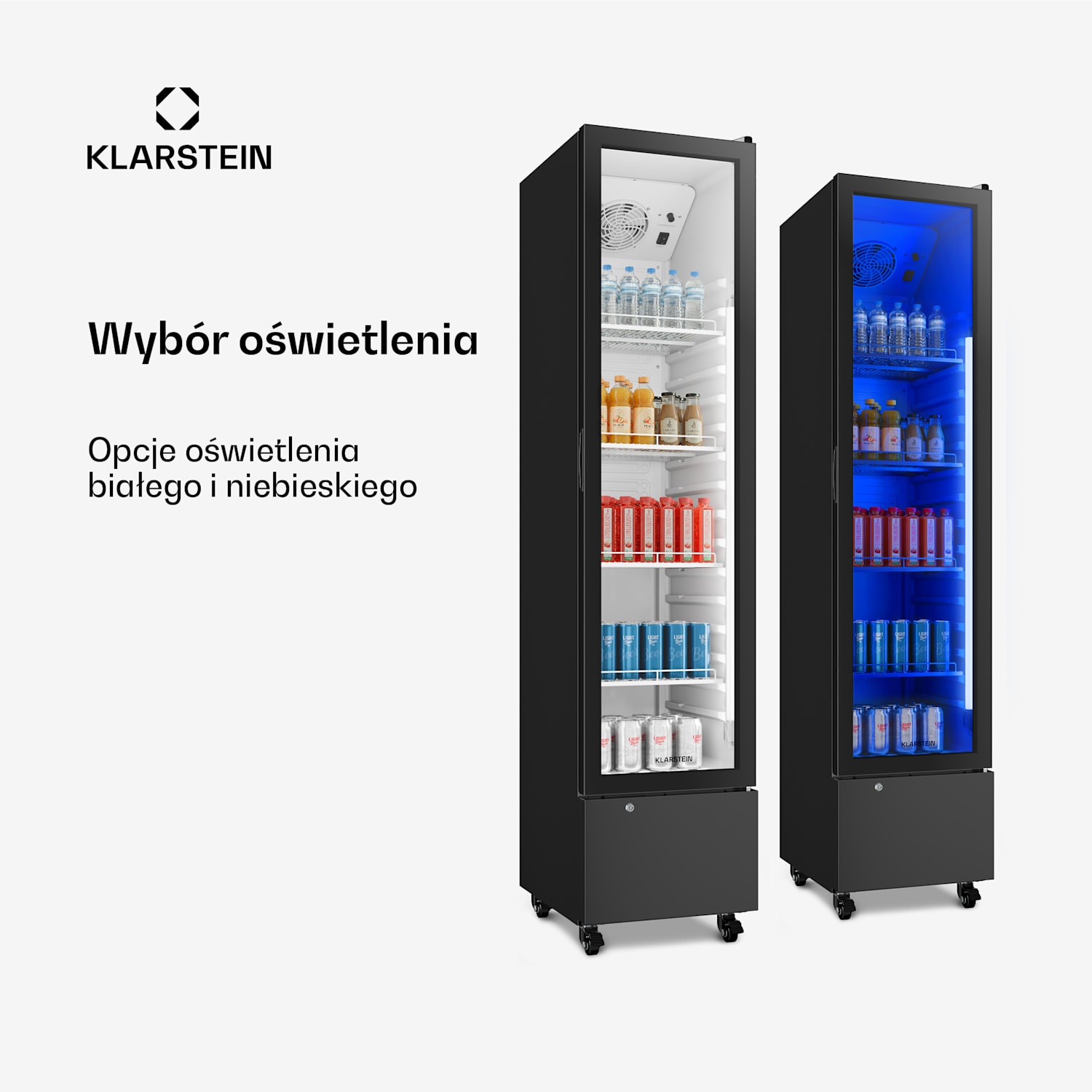 GrandCooler lodówka na napoje | 191,5 x 43 cm | wewnętrzne oświetlenie LED | czarna 220 L | Czarny