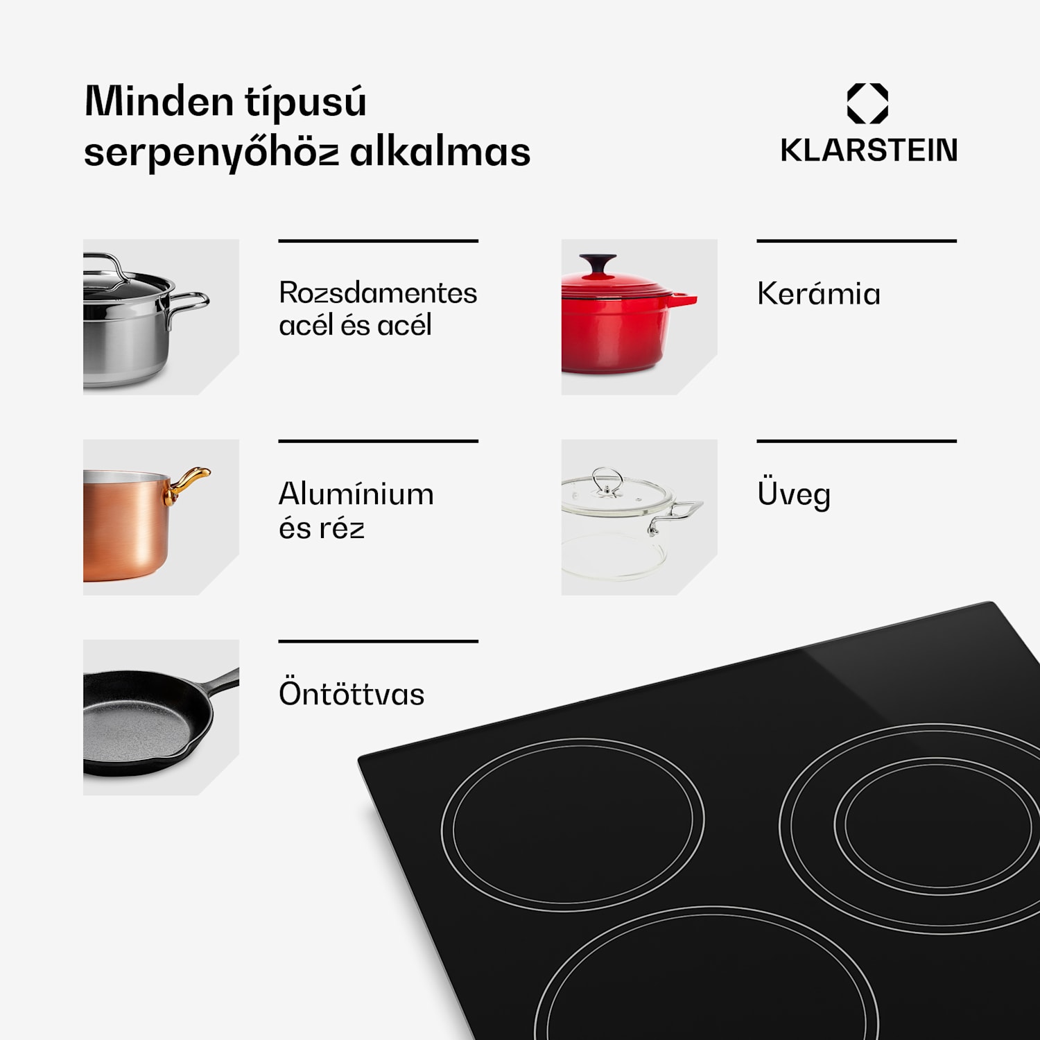 EasyCook üvegkerámia főzőlap | 3 főzőzóna | 4700 W | 11 teljesítményfokozat | 45 cm 45 cm | Kettős zóna