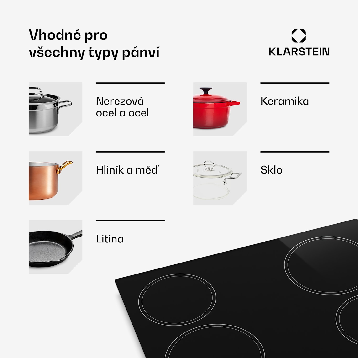 EasyCook sklokeramická varná doska | 4 varné zóny | 5800 W | 11 úrovní výkonu | 60 cm 60 cm | Jednotlivé zóny