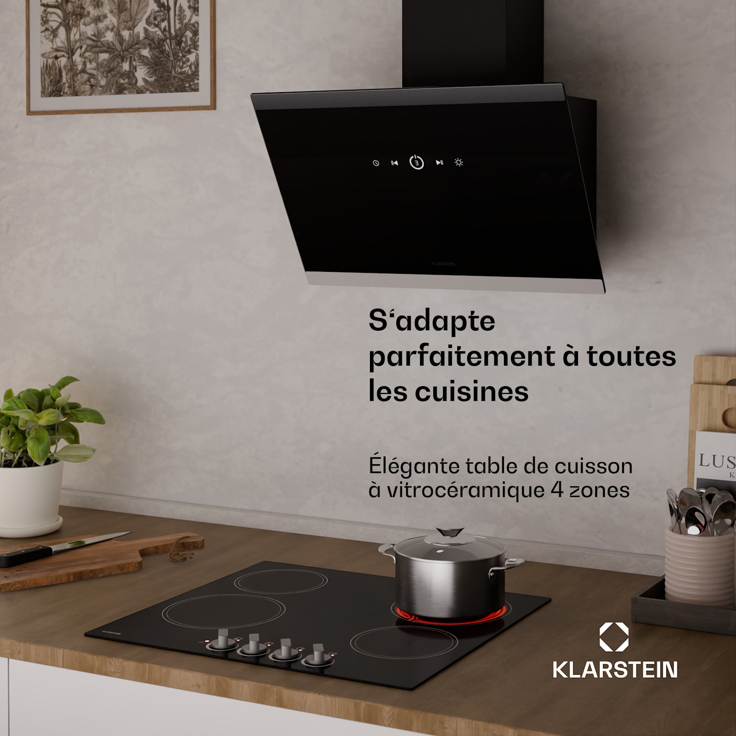 EasyCook Table de cuisson vitrocéramique | 4 zones de cuisson | 5800 W | 11 niveaux de puissance | 60 cm 60 cm | Zones individuelles