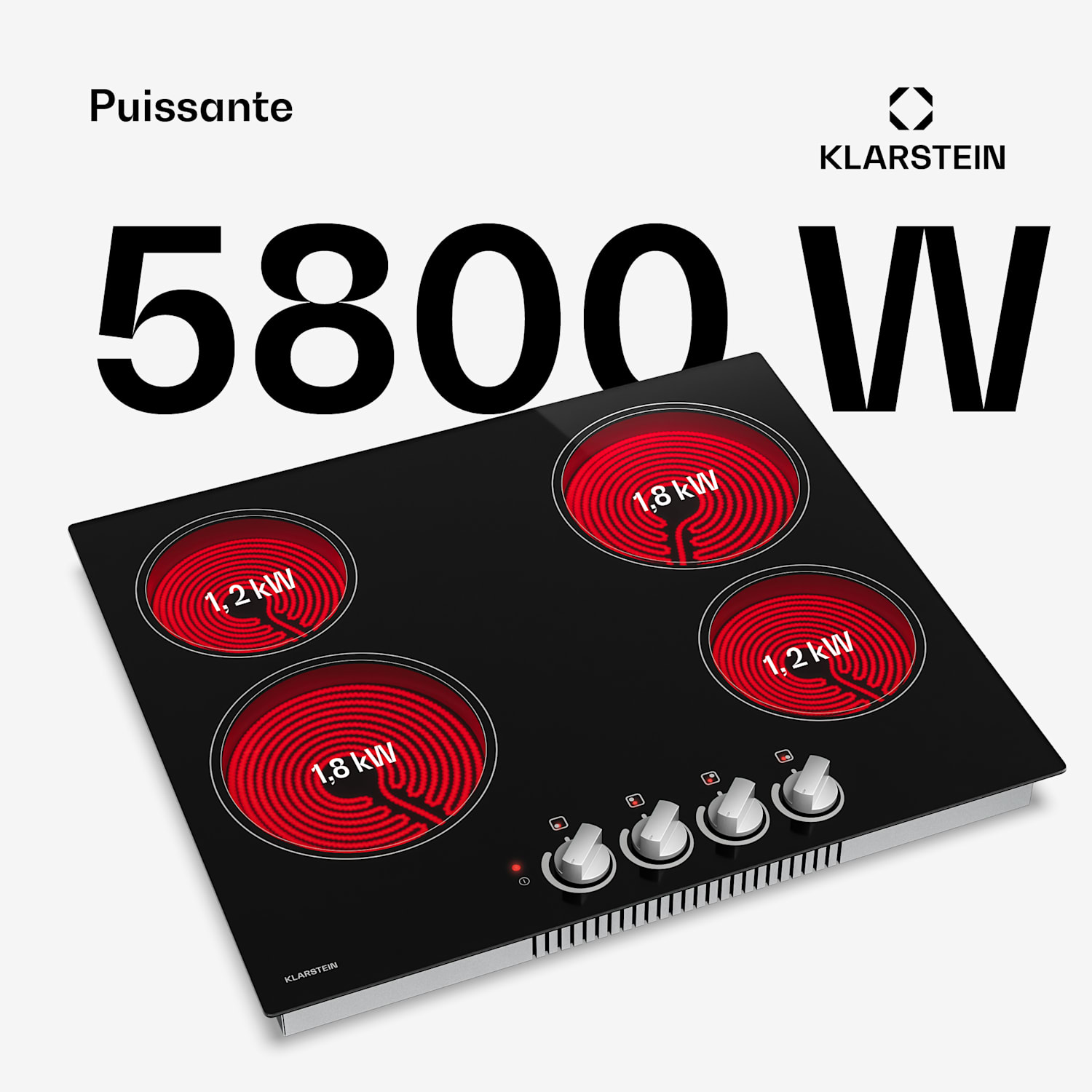 EasyCook Table de cuisson vitrocéramique | 4 zones de cuisson | 5800 W | 11 niveaux de puissance | 60 cm 60 cm | Zones individuelles