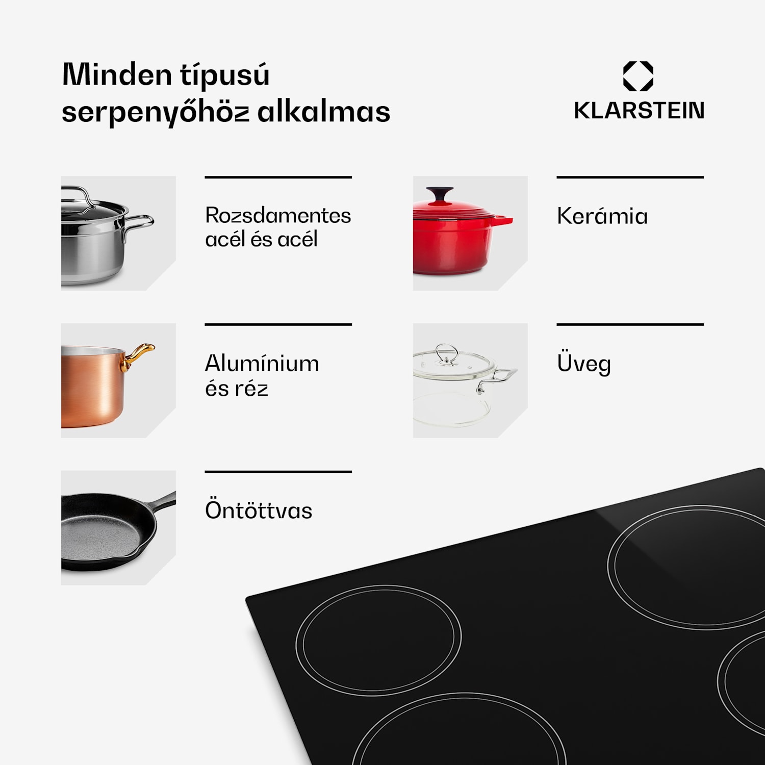 EasyCook üvegkerámia főzőlap | 4 főzőzóna | 5800 W | 11 teljesítményfokozat | 60 cm 60 cm | Egyedi zónák