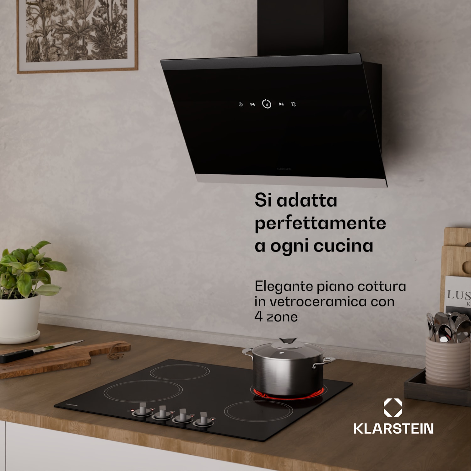EasyCook - Piano cottura in vetroceramica | 4 zone | 5800 W | 11 livelli di potenza | 60 cm 60 cm | Zone singole