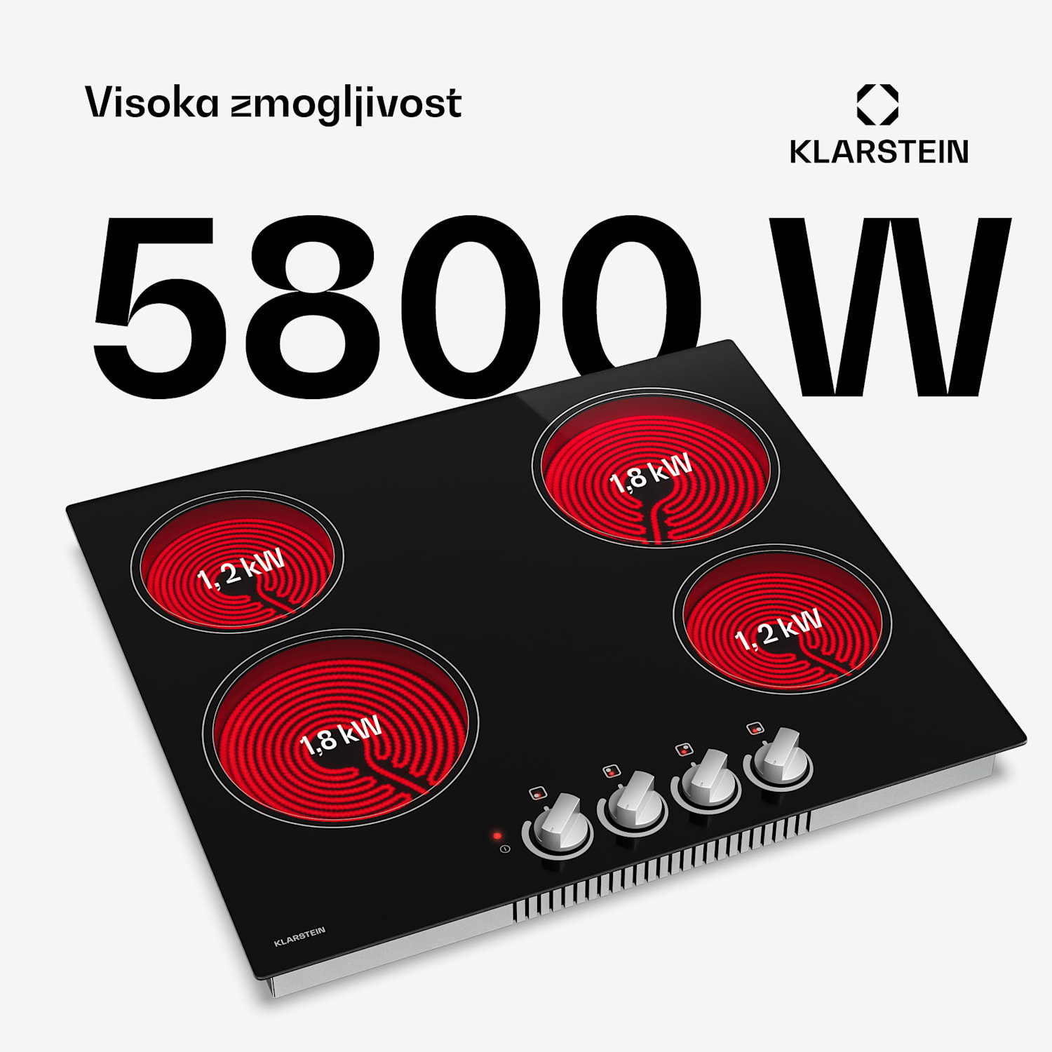 EasyCook steklokeramična kuhalna plošča | 4 kuhališča | 5800 W | 11 stopenj moči | 60 cm 60 cm | Posamezne cone